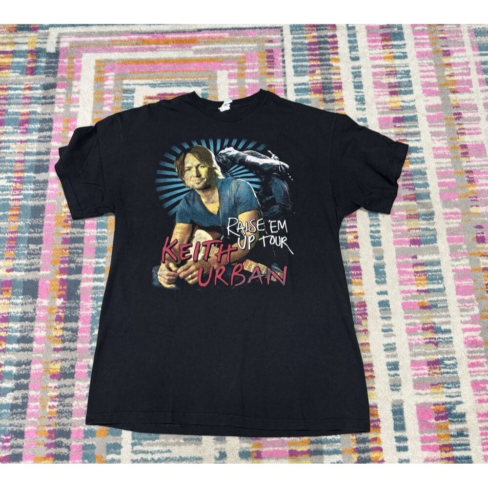 Keith Urban Raise 'Em Up Tour Black Double Sided T Shirt Sz Large Brett Eldredge